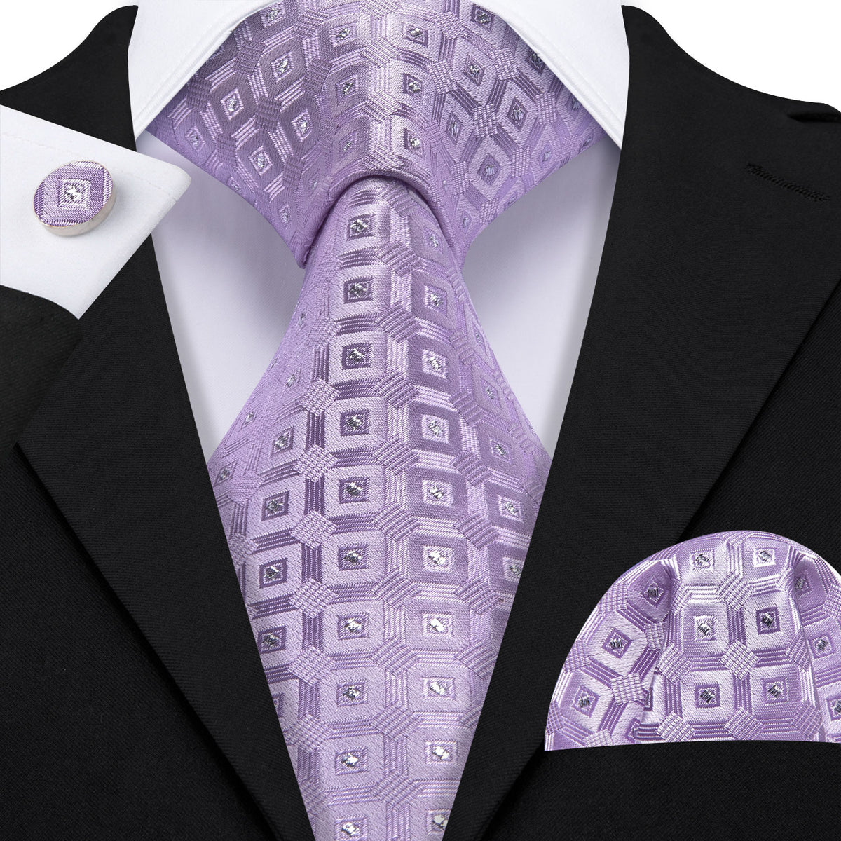 Pastel Purple Plaid Tie, Pocket Square and Cufflinks Set tie sets - Sophisticated Gentlemen