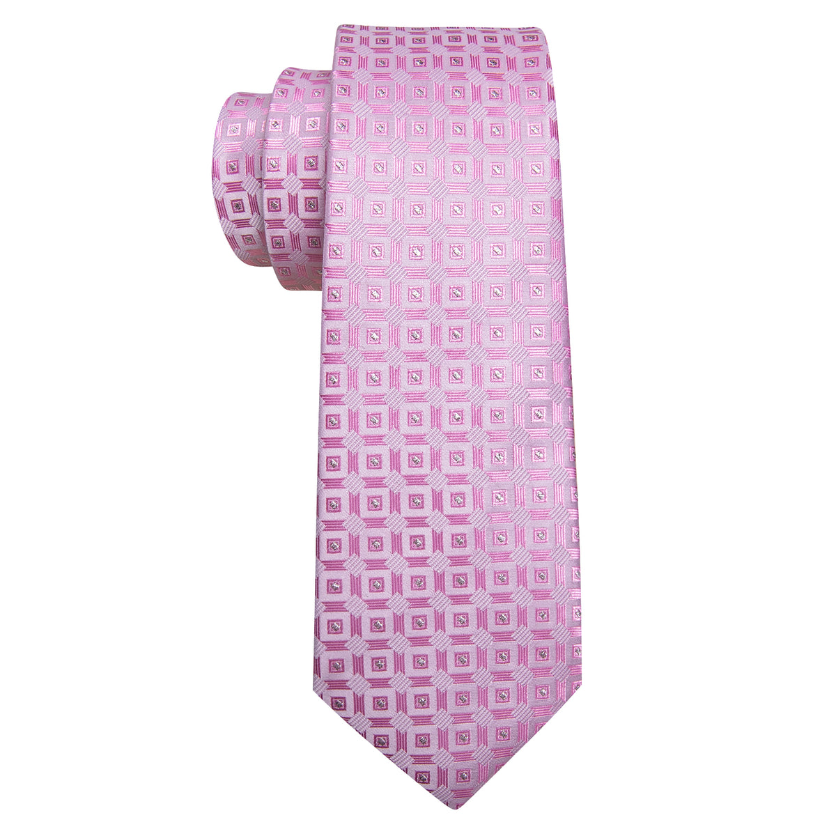 Pink Novetly Plaid Silk Tie, Pocket Square and Cufflinks Set tie sets - Sophisticated Gentlemen