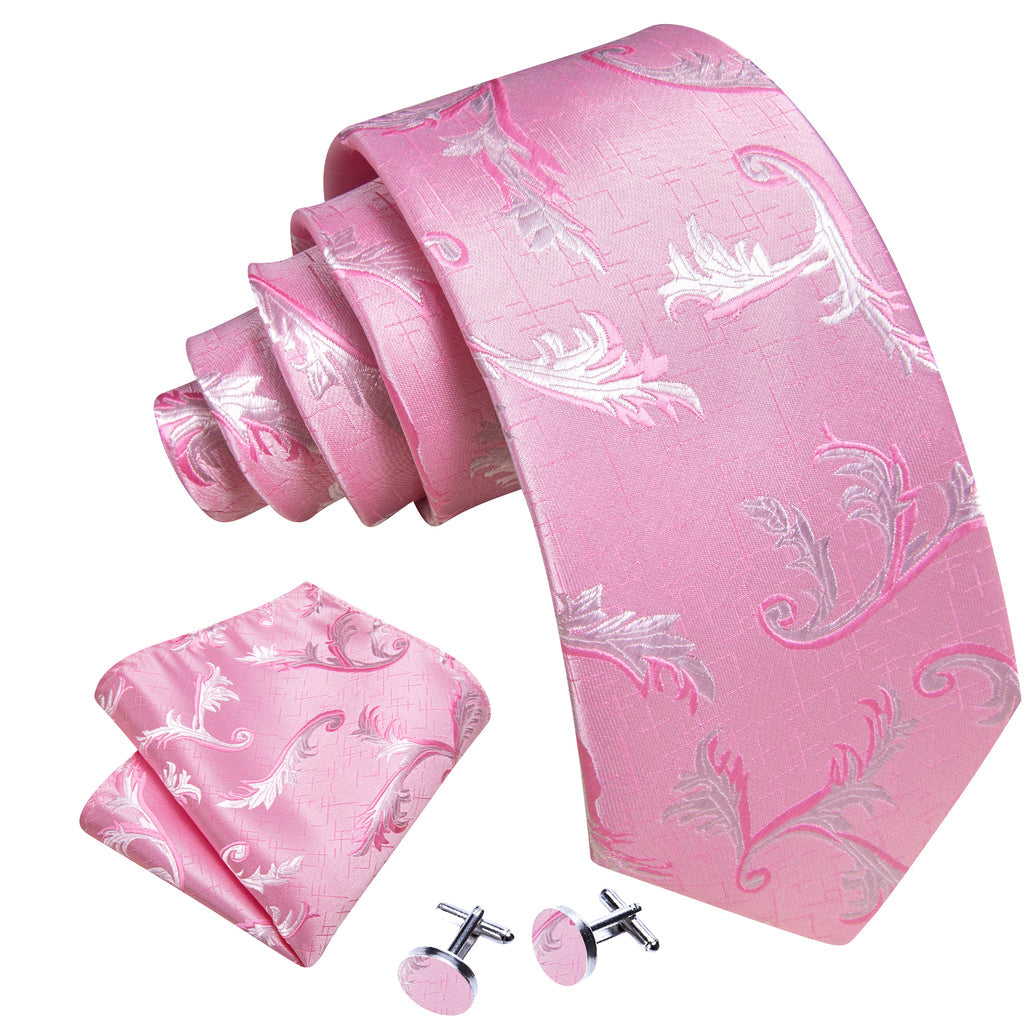 Pink White Floral Silk Tie, Pocket Square and Cufflinks Set tie sets - Sophisticated Gentlemen