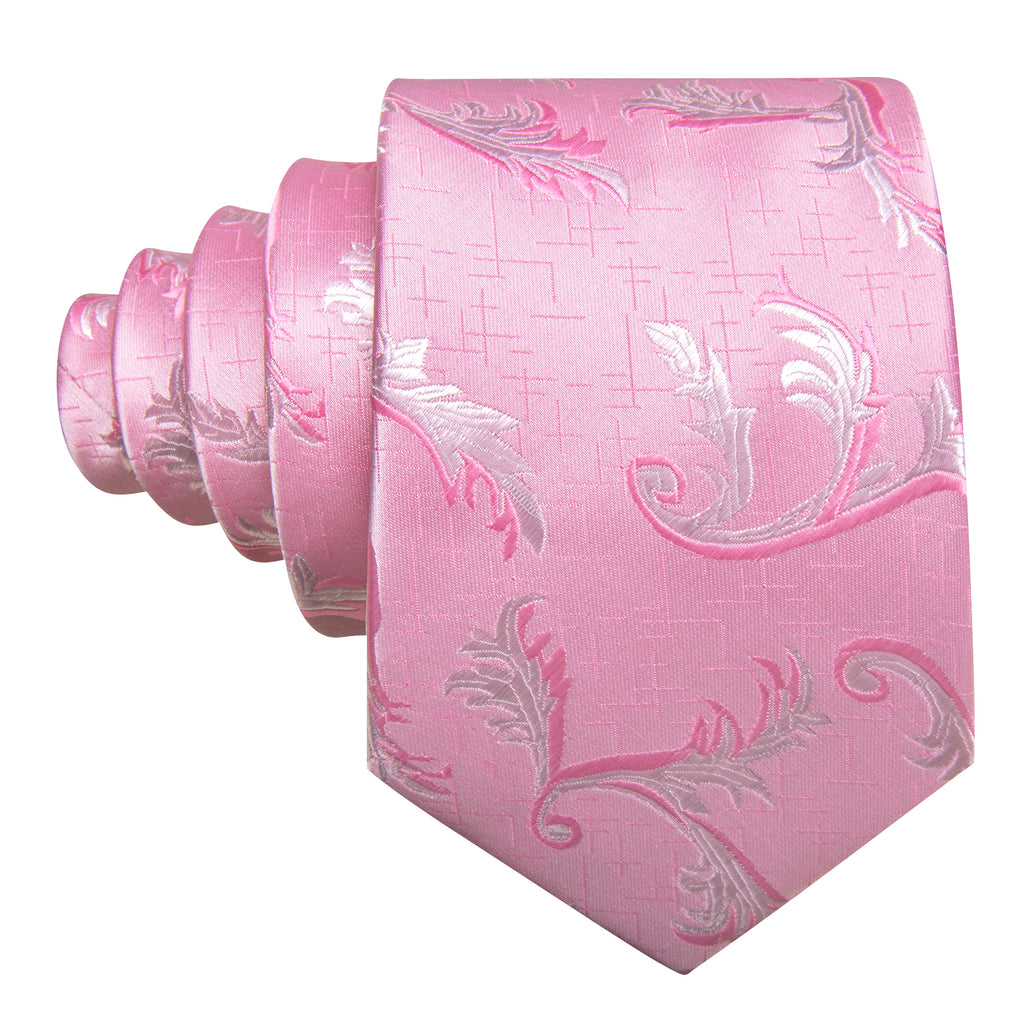 Pink White Floral Silk Tie, Pocket Square and Cufflinks Set tie sets - Sophisticated Gentlemen