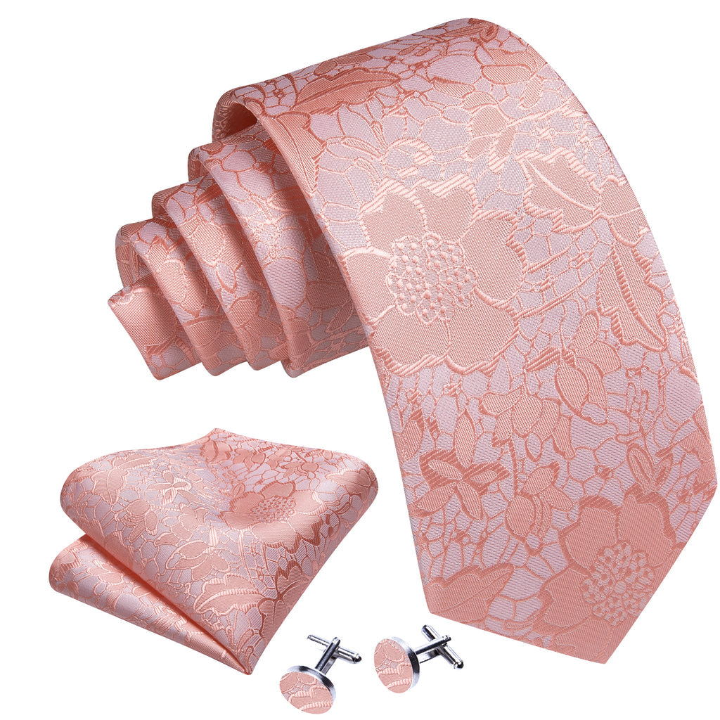 Baby Pink Floral Silk Tie, Pocket Square and Cufflinks Set tie sets - Sophisticated Gentlemen