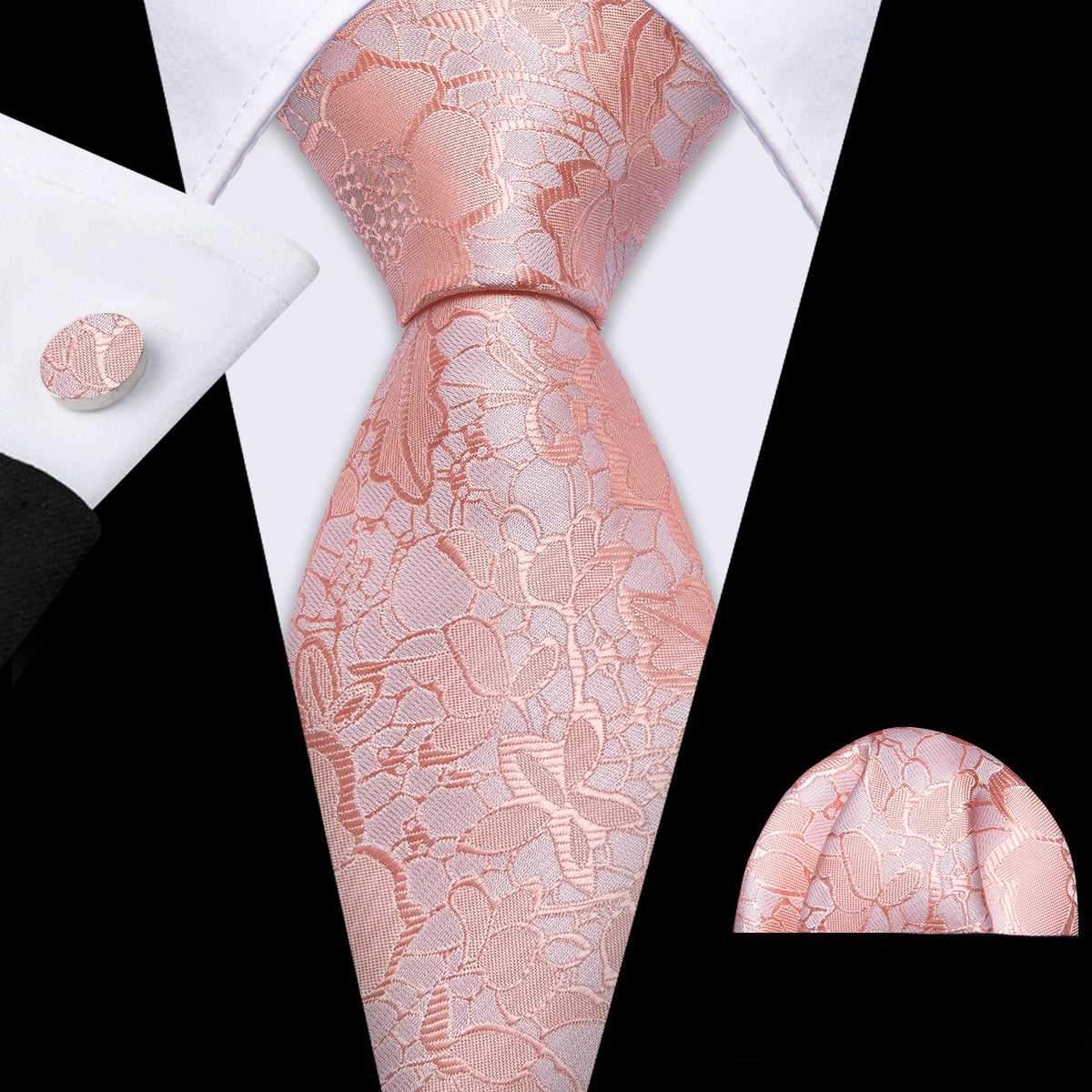 Baby Pink Floral Silk Tie, Pocket Square and Cufflinks Set tie sets - Sophisticated Gentlemen