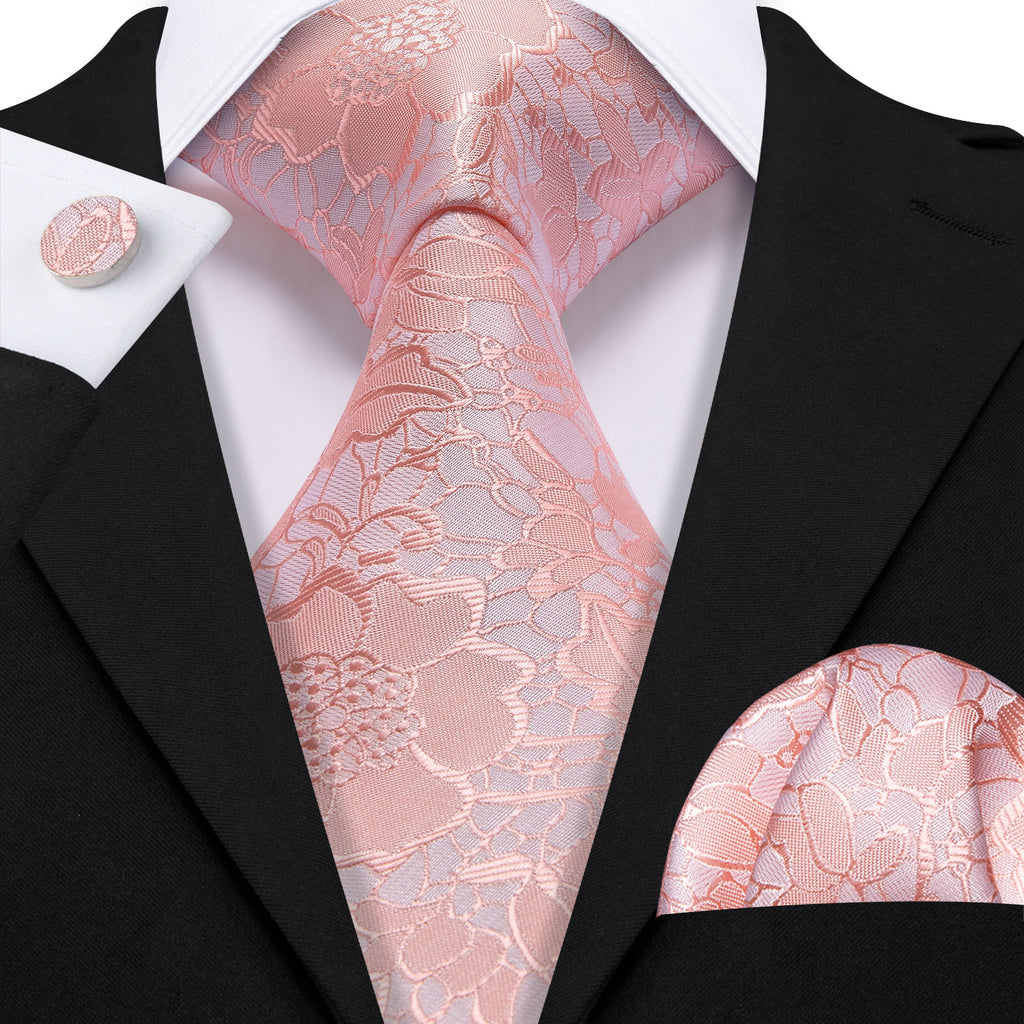 Baby Pink Floral Silk Tie, Pocket Square and Cufflinks Set tie sets - Sophisticated Gentlemen