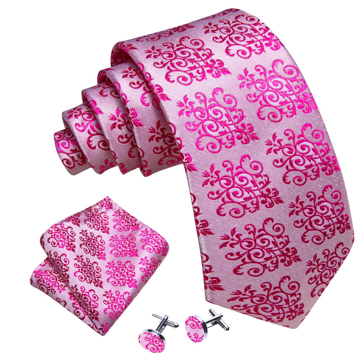 Pink Violet Silk Tie, Pocket Square and Cufflinks Set tie sets - Sophisticated Gentlemen