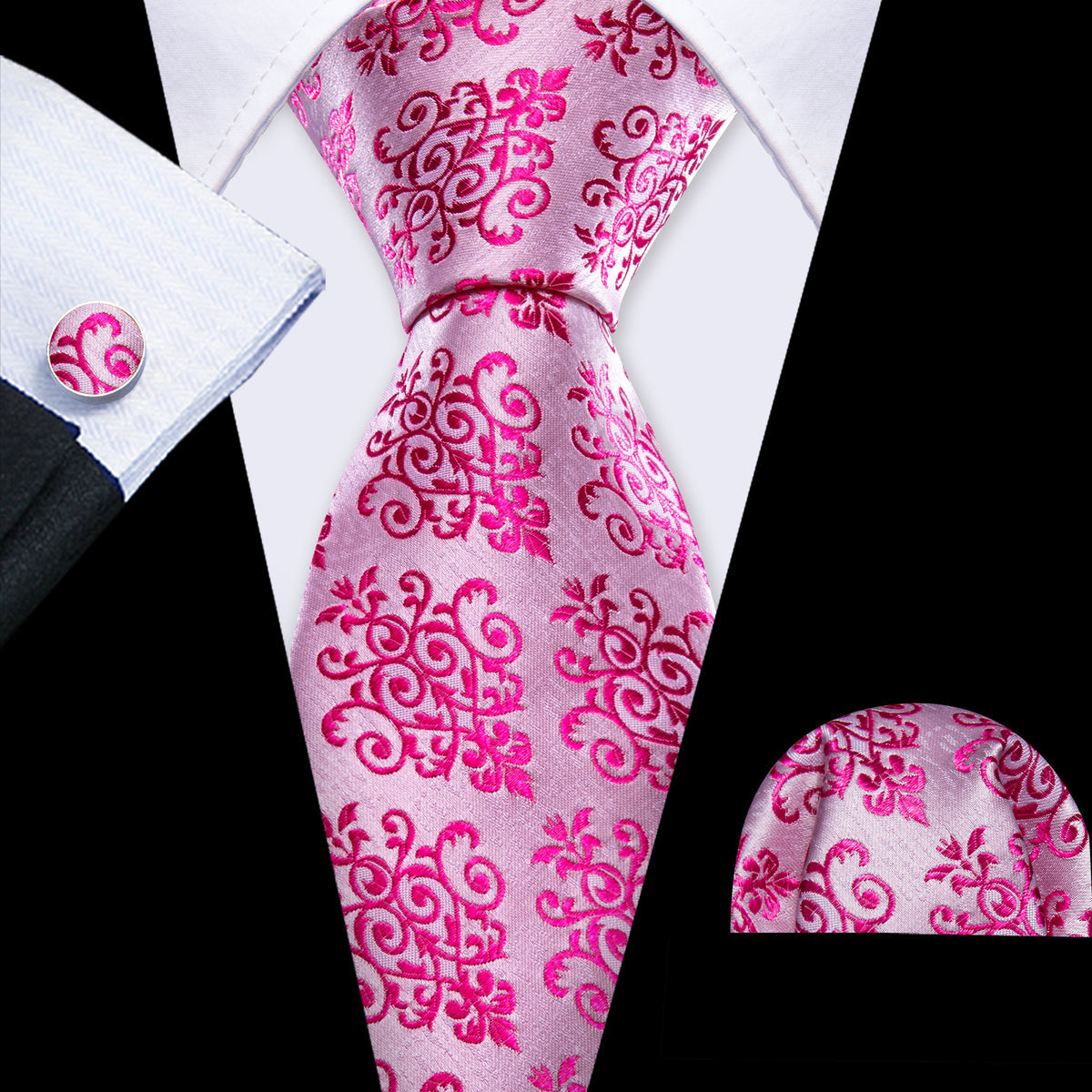 Pink Violet Silk Tie, Pocket Square and Cufflinks Set tie sets - Sophisticated Gentlemen
