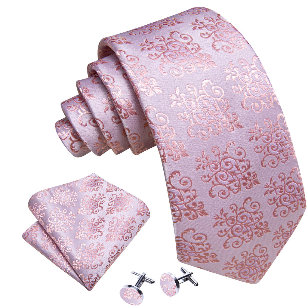 Lavender Pink Floral Tie, Pocket Square and Cufflinks Set tie sets - Sophisticated Gentlemen
