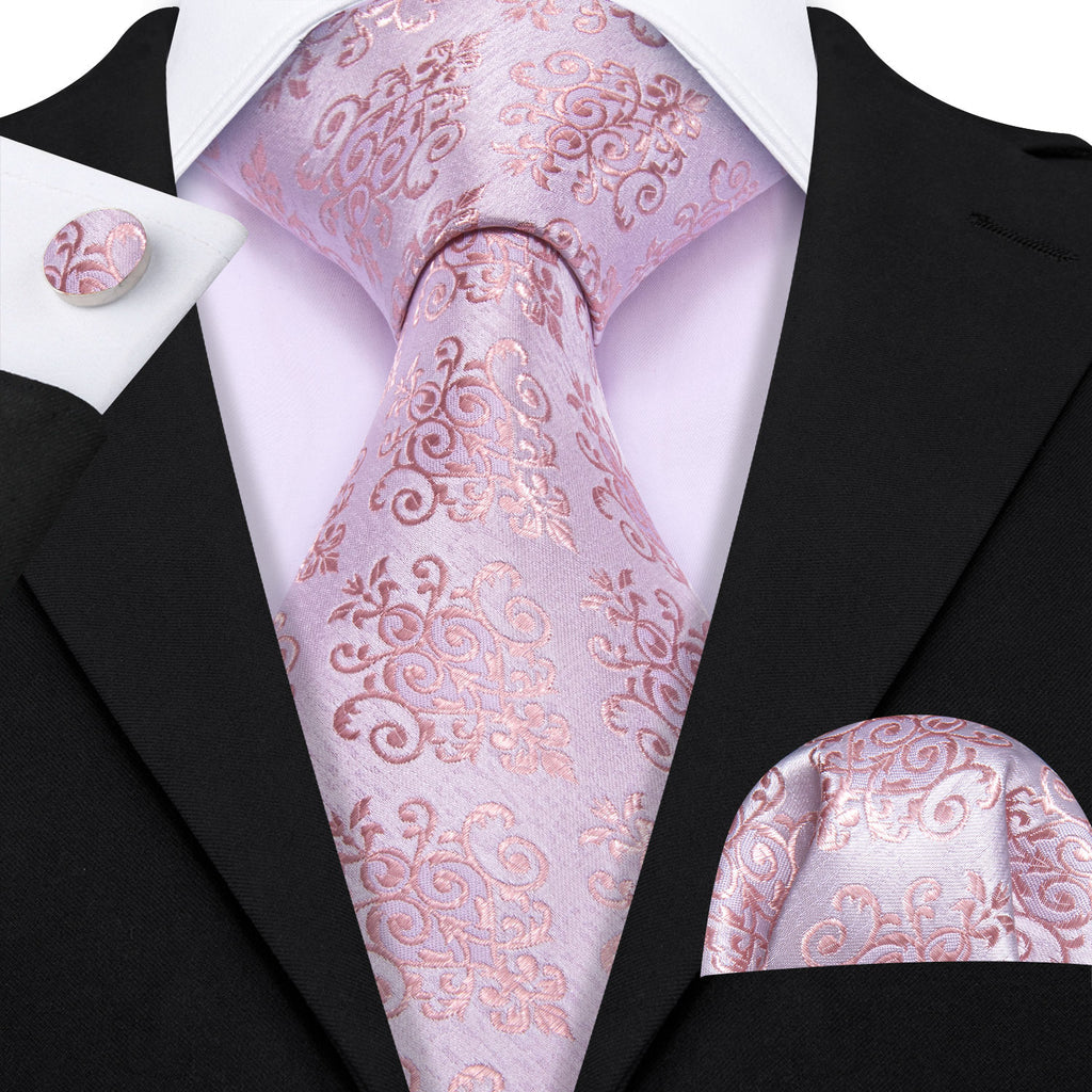 Lavender Pink Floral Tie, Pocket Square and Cufflinks Set tie sets - Sophisticated Gentlemen