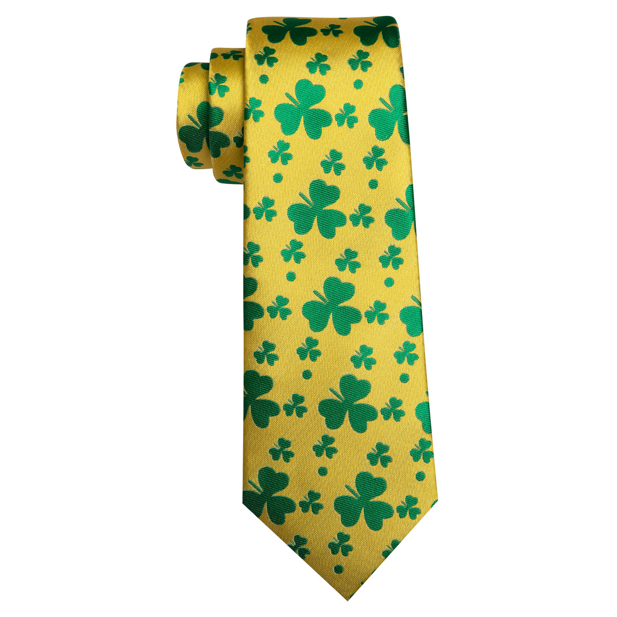 Yellow Green Clover Silk Tie, Pocket Square and Cufflinks Set tie sets - Sophisticated Gentlemen