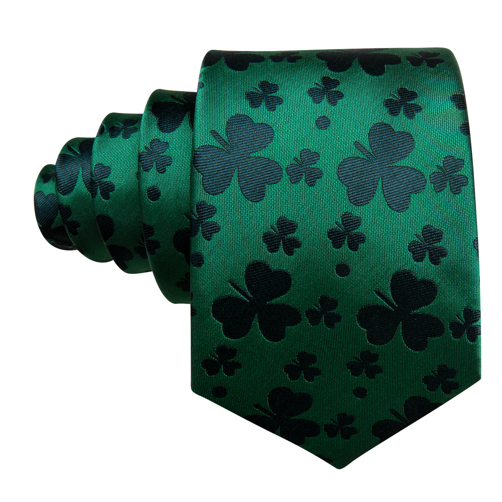 Green Clover Silk Tie, Pocket Square and Cufflinks Set tie sets - Sophisticated Gentlemen
