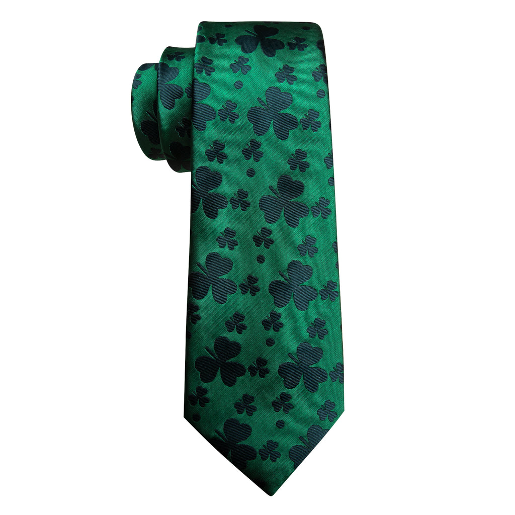 Green Clover Silk Tie, Pocket Square and Cufflinks Set tie sets - Sophisticated Gentlemen