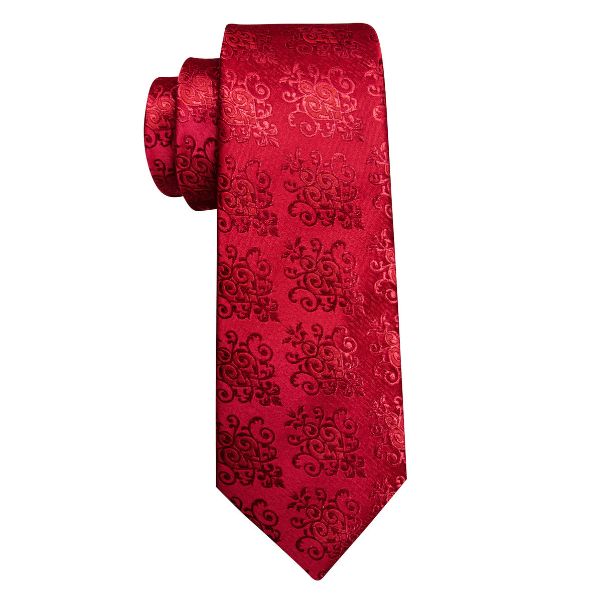 Red Novetly Floral Silk Tie, Pocket Square and Cufflinks Set tie sets - Sophisticated Gentlemen