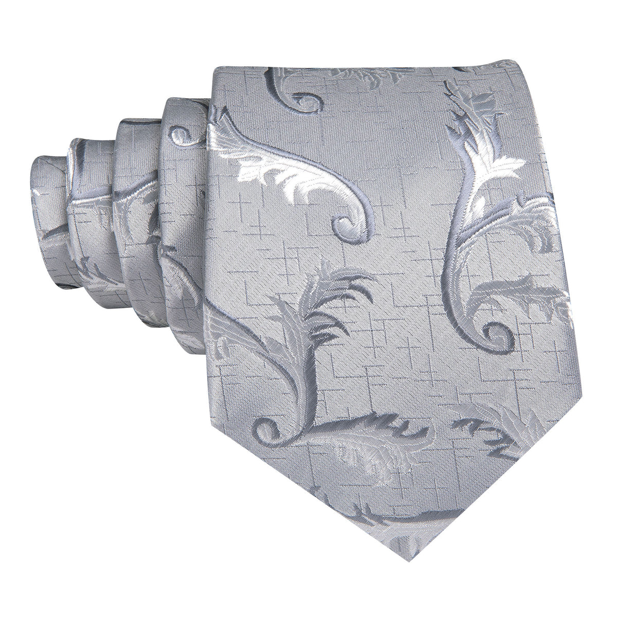 Gray White Floral Silk Tie, Pocket Square and Cufflinks Set tie sets - Sophisticated Gentlemen