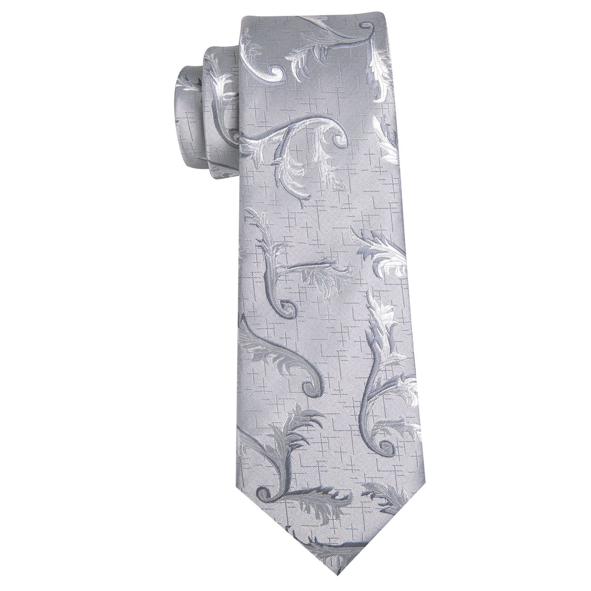 Gray White Floral Silk Tie, Pocket Square and Cufflinks Set tie sets - Sophisticated Gentlemen