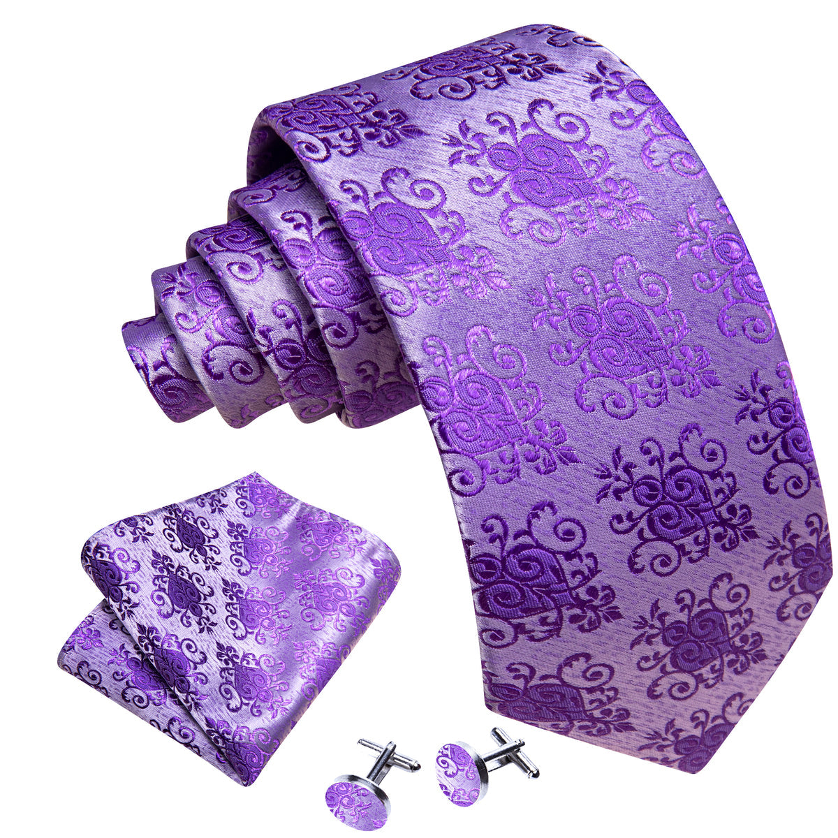 Purple Novetly Silk Dress Tie, Pocket Square and Cufflinks Set tie sets - Sophisticated Gentlemen