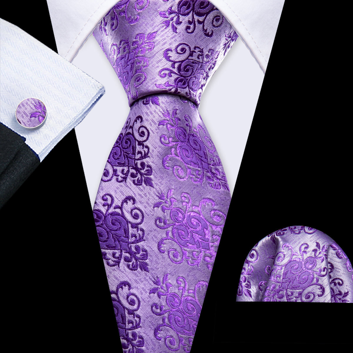 Purple Novetly Silk Dress Tie, Pocket Square and Cufflinks Set tie sets - Sophisticated Gentlemen