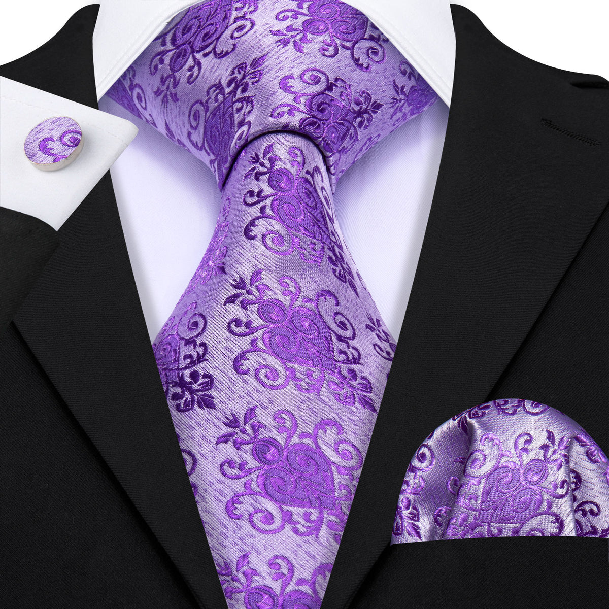 Purple Novetly Silk Dress Tie, Pocket Square and Cufflinks Set tie sets - Sophisticated Gentlemen