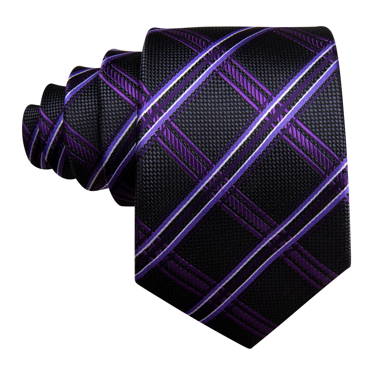 Black Purple Silk Tie, Pocket Square and Cufflinks Set tie sets - Sophisticated Gentlemen