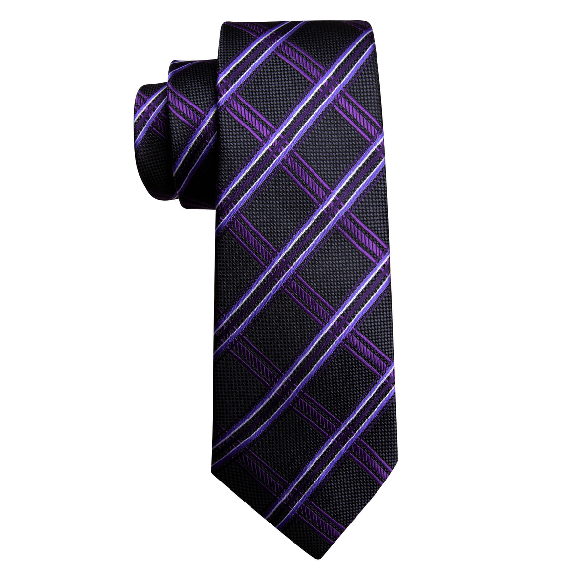 Black Purple Silk Tie, Pocket Square and Cufflinks Set tie sets - Sophisticated Gentlemen