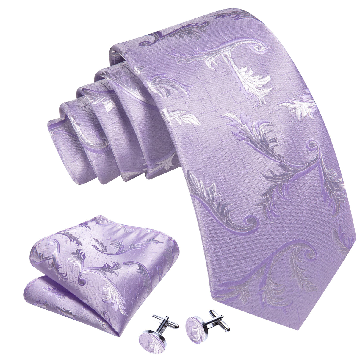 Light Purple Silk Floral Tie, Pocket Square and Cufflinks Set tie sets - Sophisticated Gentlemen