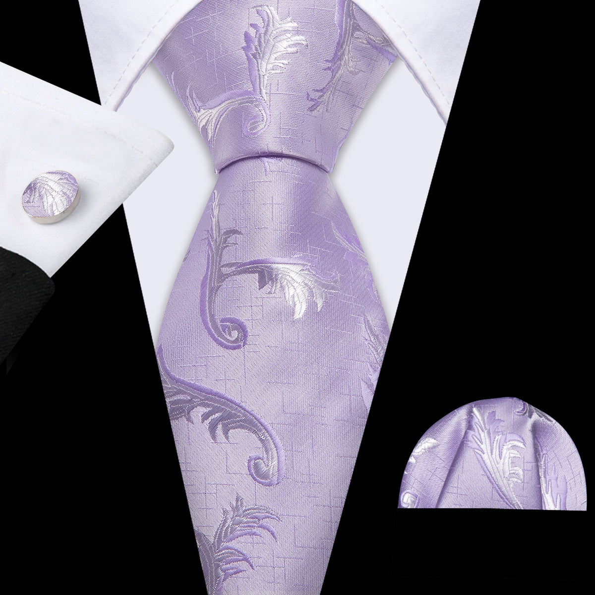 Light Purple Silk Floral Tie, Pocket Square and Cufflinks Set tie sets - Sophisticated Gentlemen
