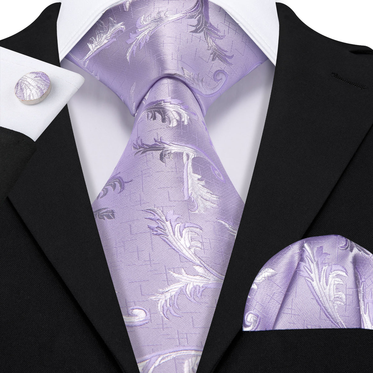 Light Purple Silk Floral Tie, Pocket Square and Cufflinks Set tie sets - Sophisticated Gentlemen