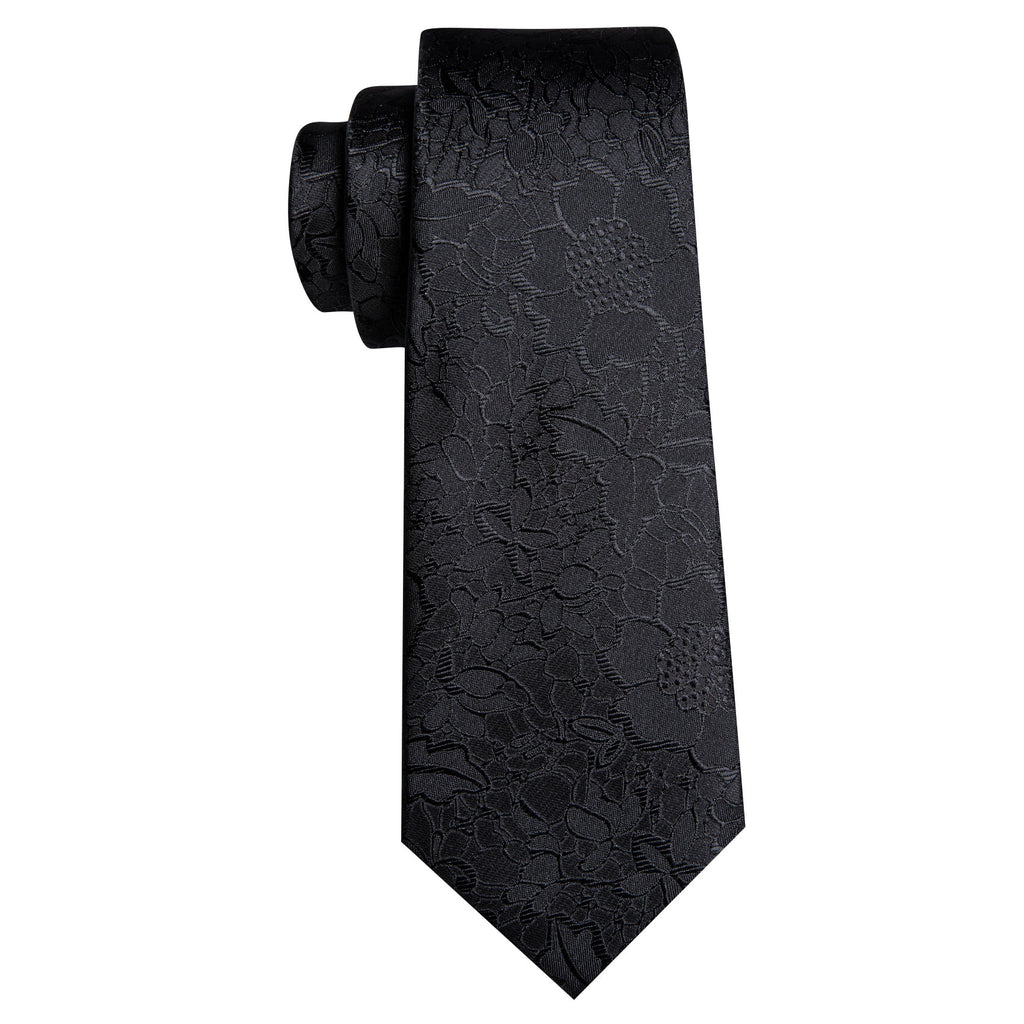 Black Floral Silk Tie, Pocket Square and Cufflinks Set tie sets - Sophisticated Gentlemen