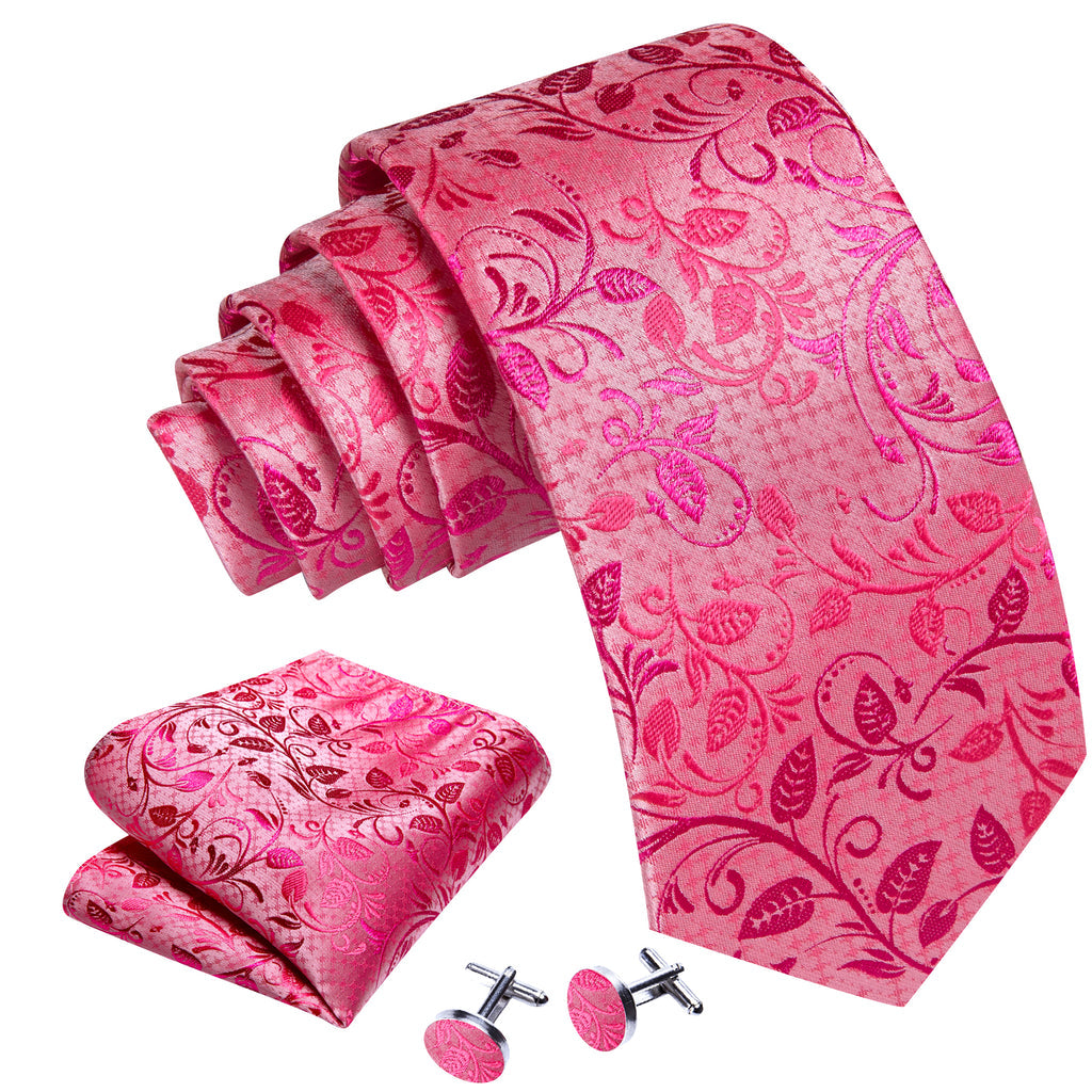 Pink Red Lilac Floral Silk Tie, Pocket Square and Cufflinks Set tie sets - Sophisticated Gentlemen