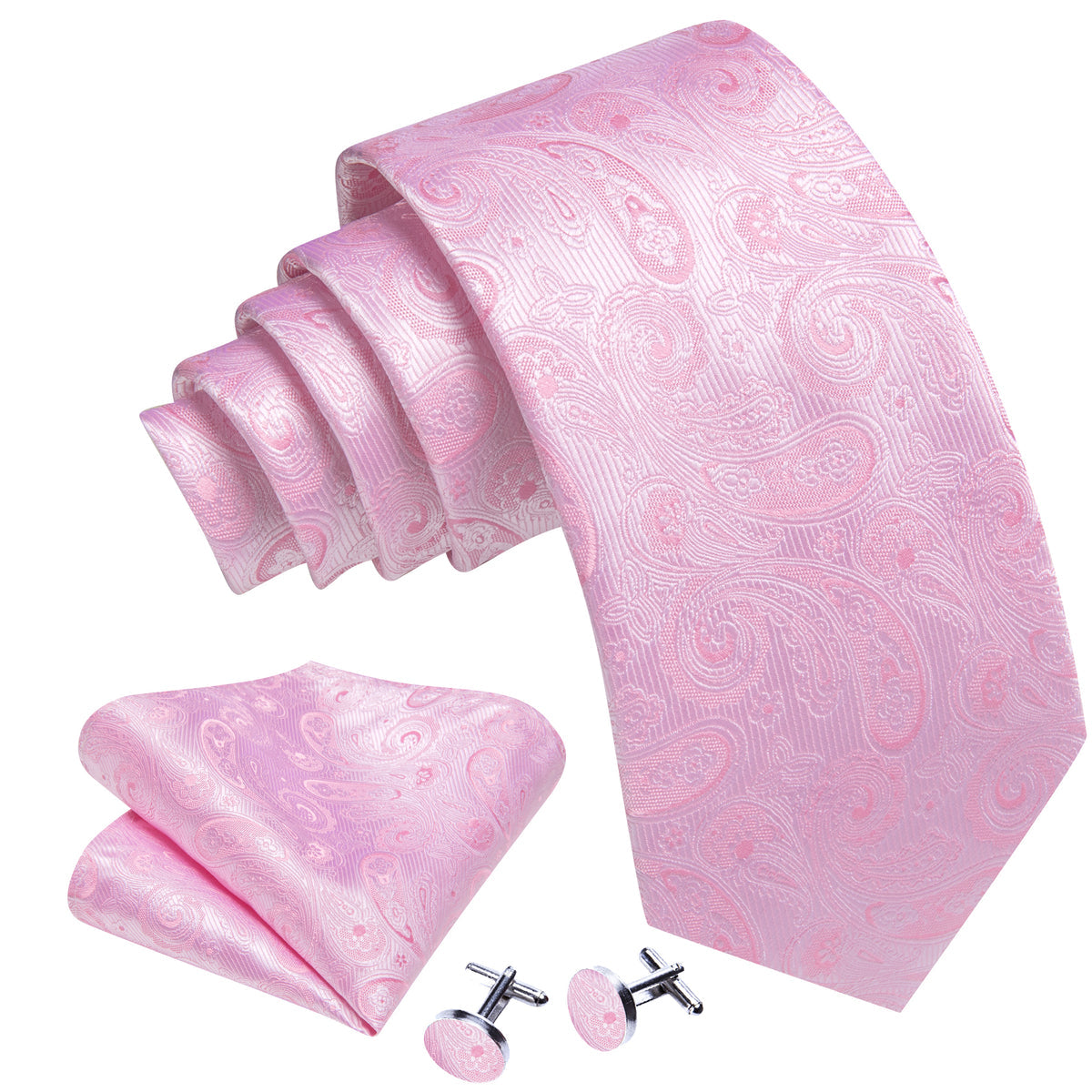 Pink Classic Rose Paisley Tie, Pocket Square and Cufflinks Set tie sets - Sophisticated Gentlemen