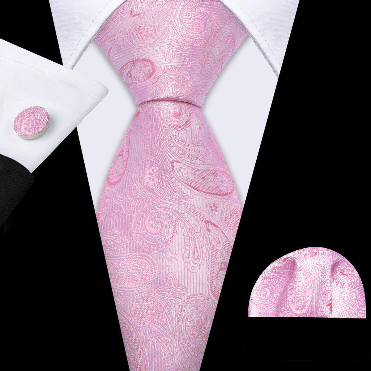 Pink Classic Rose Paisley Tie, Pocket Square and Cufflinks Set tie sets - Sophisticated Gentlemen