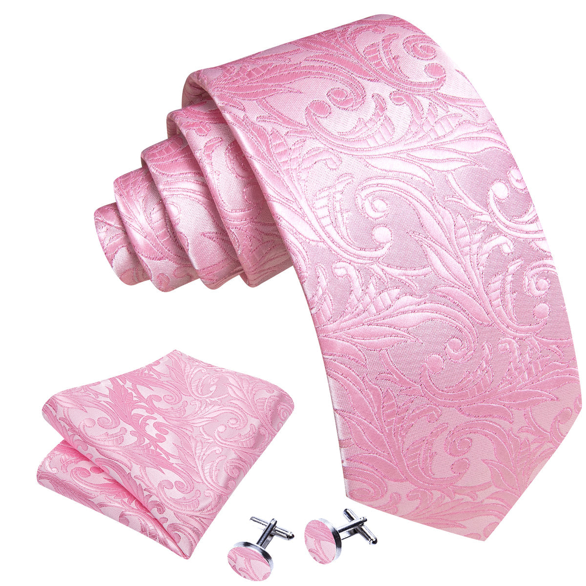 Pink Floral Silk Tie, Pocket Square and Cufflinks Set tie sets - Sophisticated Gentlemen