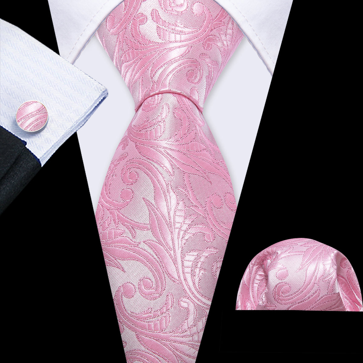 Pink Floral Silk Tie, Pocket Square and Cufflinks Set tie sets - Sophisticated Gentlemen