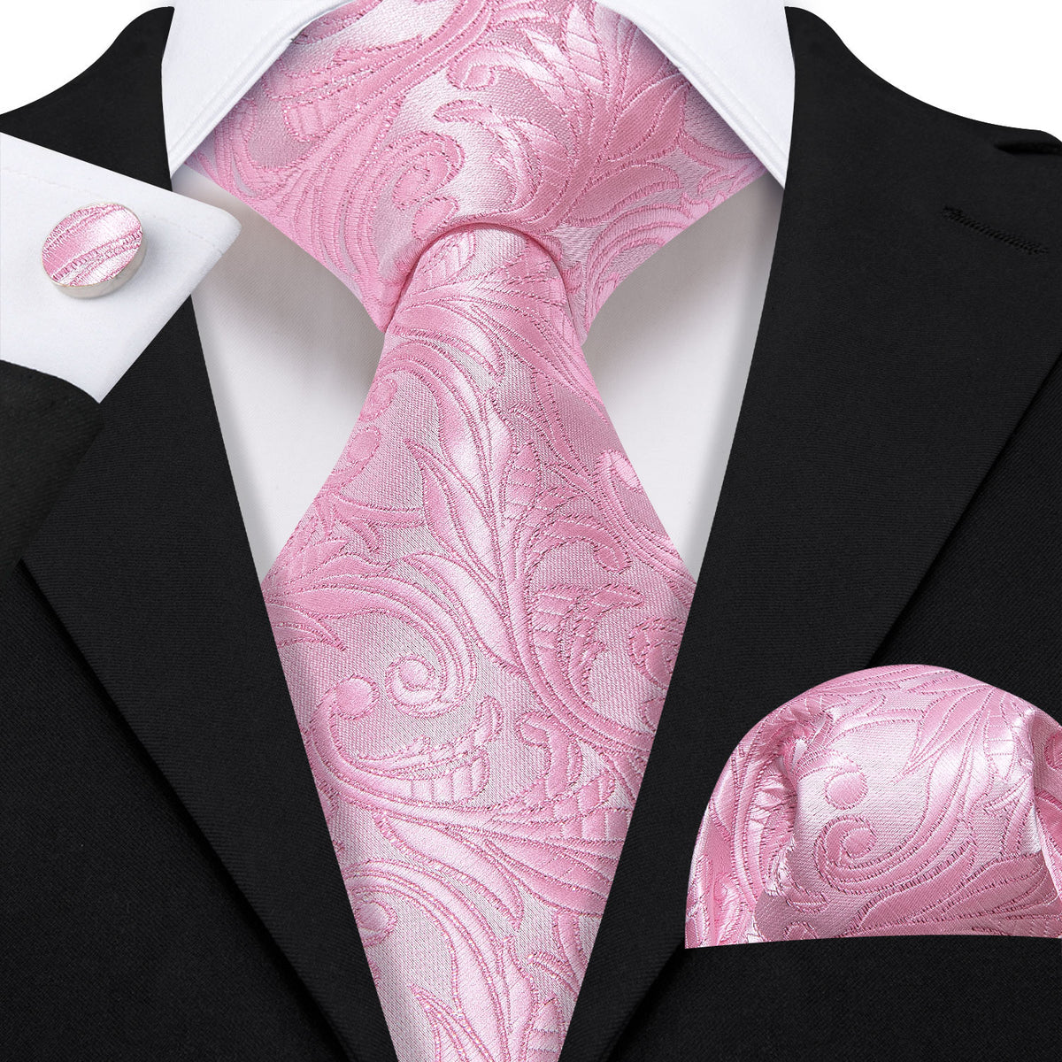 Pink Floral Silk Tie, Pocket Square and Cufflinks Set tie sets - Sophisticated Gentlemen