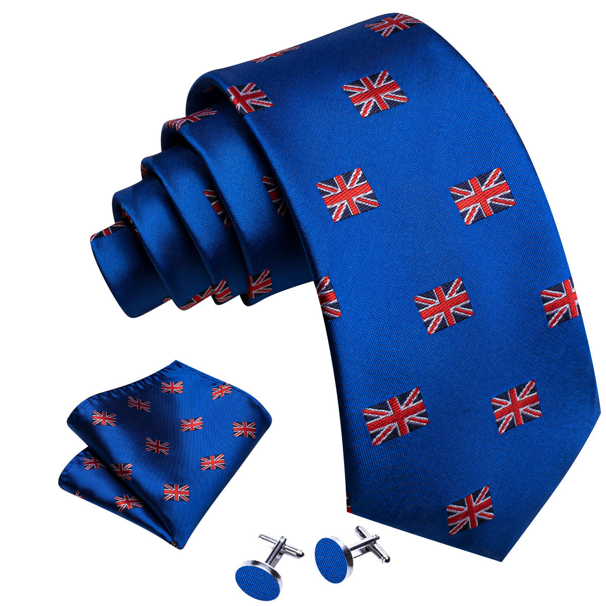 Cerulean Blue Floral Silk Tie, Pocket Square and Cufflinks Set tie sets - Sophisticated Gentlemen