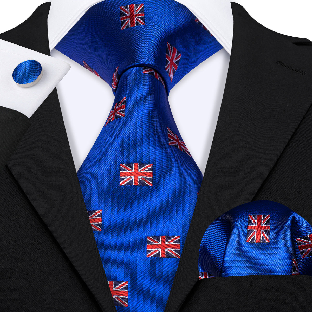 Cerulean Blue Floral Silk Tie, Pocket Square and Cufflinks Set tie sets - Sophisticated Gentlemen