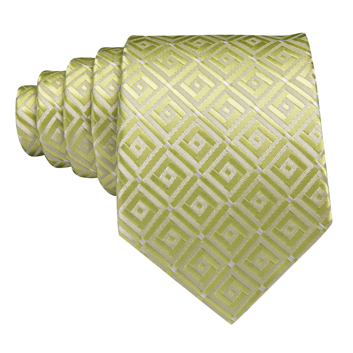 Yellow Green Novetly Plaid Silk Tie, Pocket Square and Cufflinks Set tie sets - Sophisticated Gentlemen