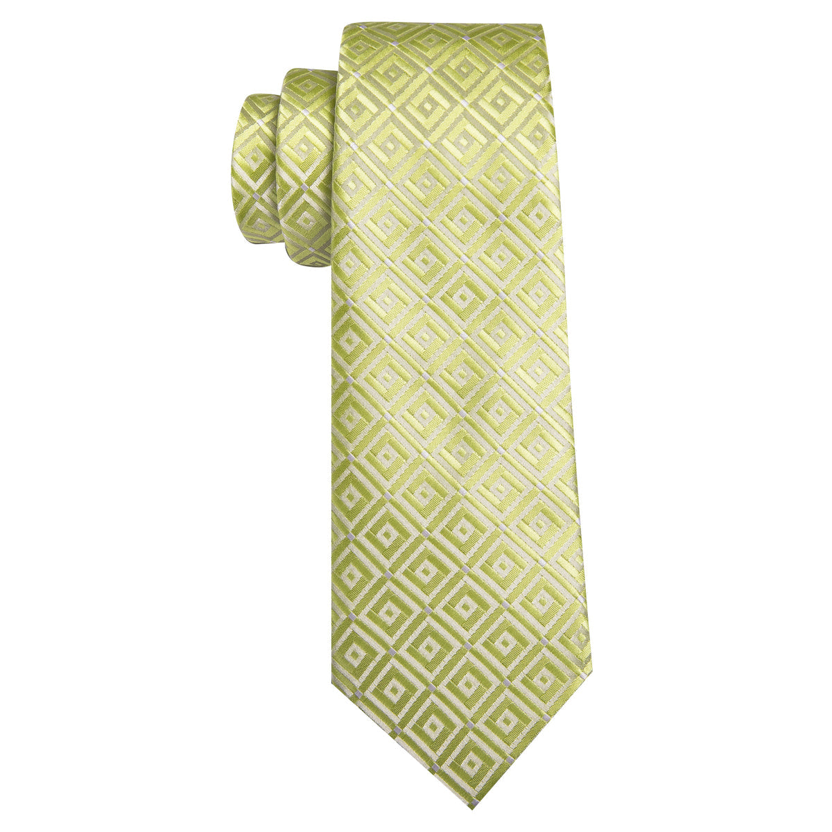 Yellow Green Novetly Plaid Silk Tie, Pocket Square and Cufflinks Set tie sets - Sophisticated Gentlemen