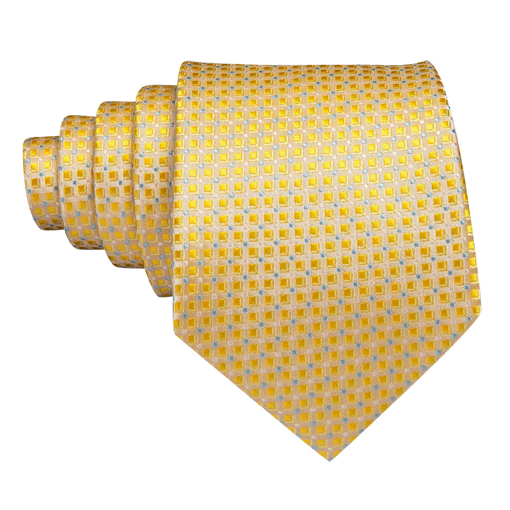 Gold Novelty Plaid Silk Tie, Pocket Square and Cufflinks Set tie sets - Sophisticated Gentlemen