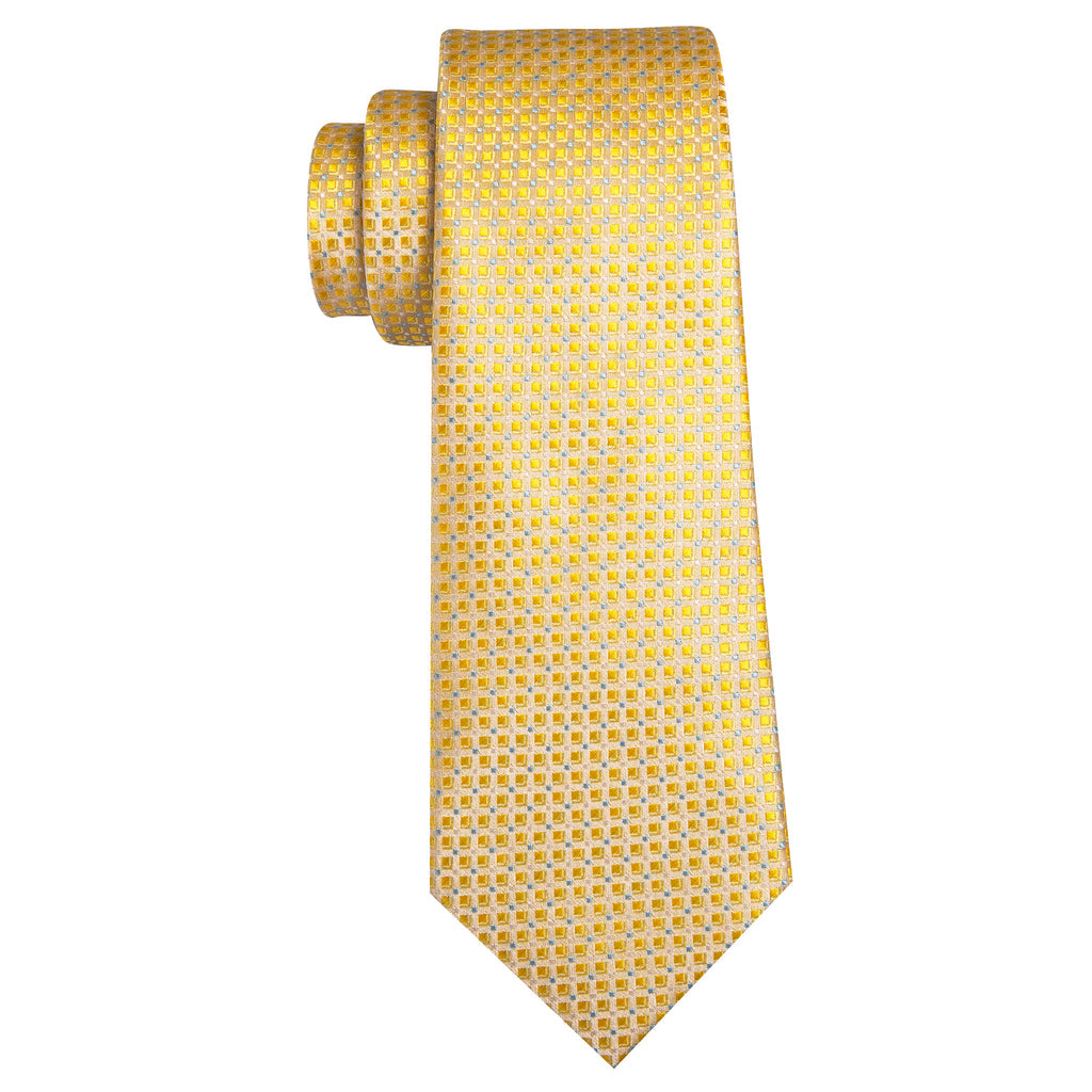 Gold Novelty Plaid Silk Tie, Pocket Square and Cufflinks Set tie sets - Sophisticated Gentlemen