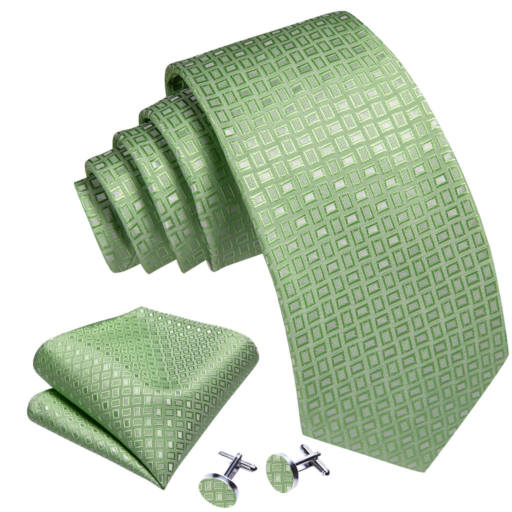 Green Plaid Silk Tie, Pocket Square and Cufflinks Set tie sets - Sophisticated Gentlemen