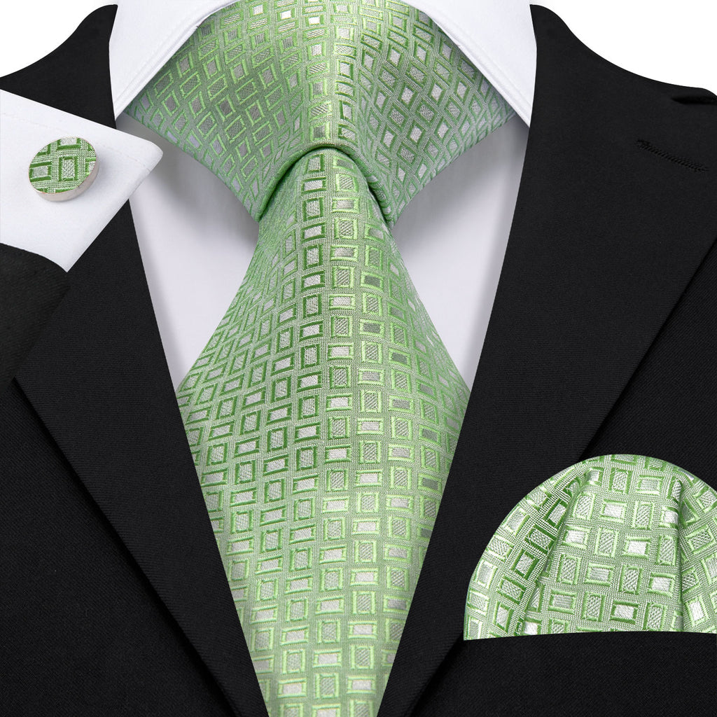Green Plaid Silk Tie, Pocket Square and Cufflinks Set tie sets - Sophisticated Gentlemen
