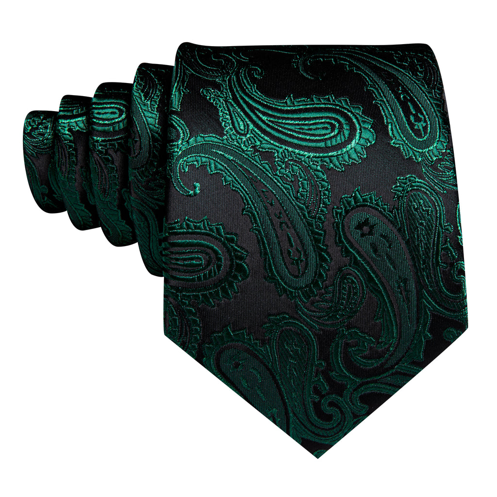 Dark Green Paisley Silk Tie, Pocket Square and Cufflinks Set tie sets - Sophisticated Gentlemen