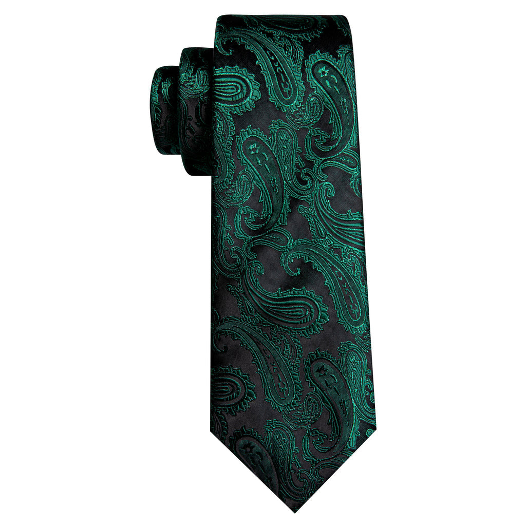 Dark Green Paisley Silk Tie, Pocket Square and Cufflinks Set tie sets - Sophisticated Gentlemen
