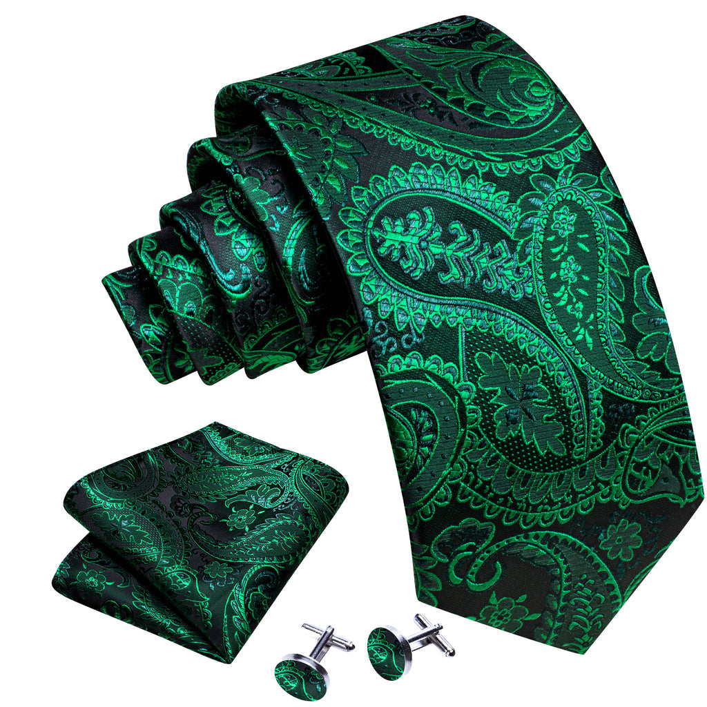Green Paisley Tie, Pocket Square and Cufflinks Set tie sets - Sophisticated Gentlemen