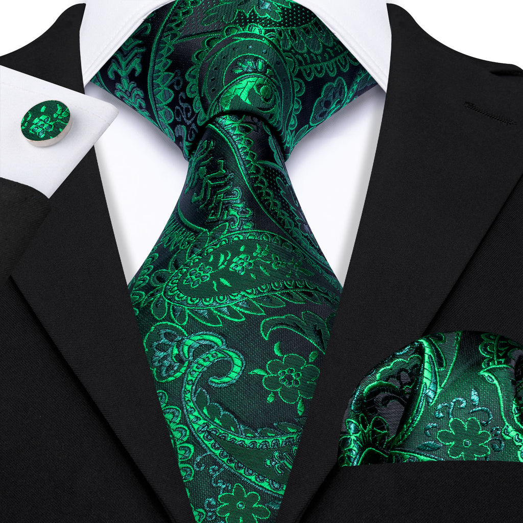 Green Paisley Tie, Pocket Square and Cufflinks Set tie sets - Sophisticated Gentlemen