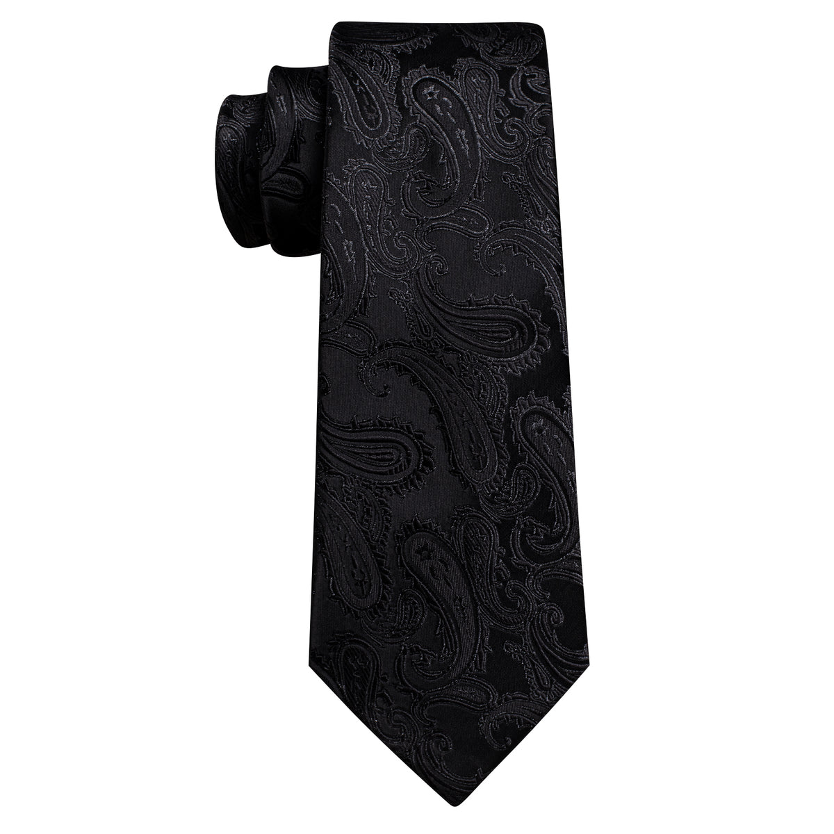Black Men's Paisley Silk Tie, Pocket Square and Cufflinks Set tie sets - Sophisticated Gentlemen