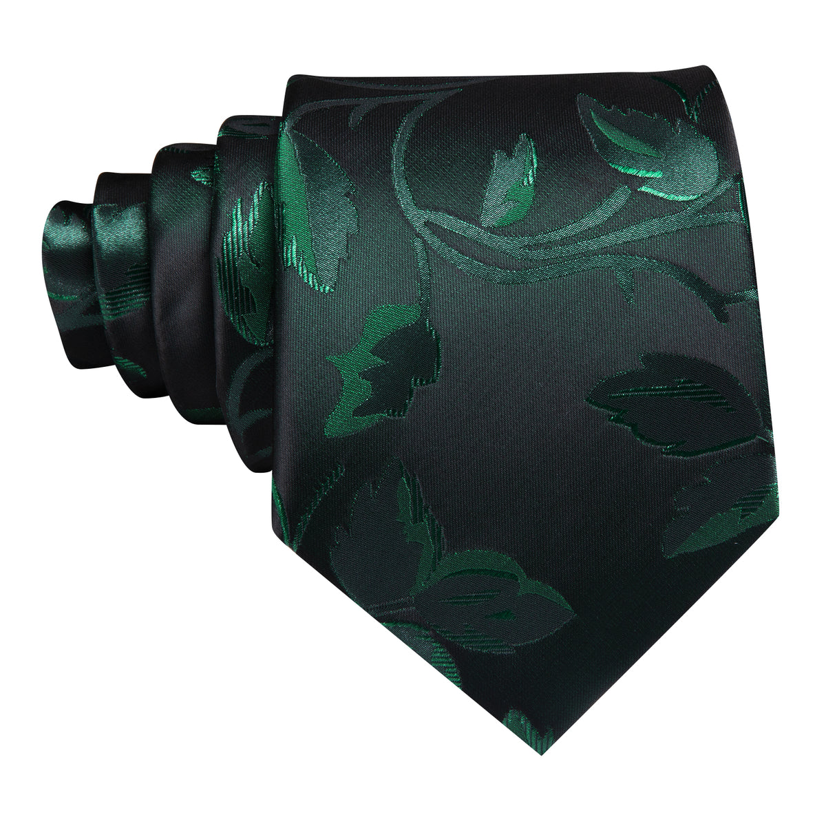 Black Green Floral Silk Tie, Pocket Square and Cufflinks Set tie sets - Sophisticated Gentlemen