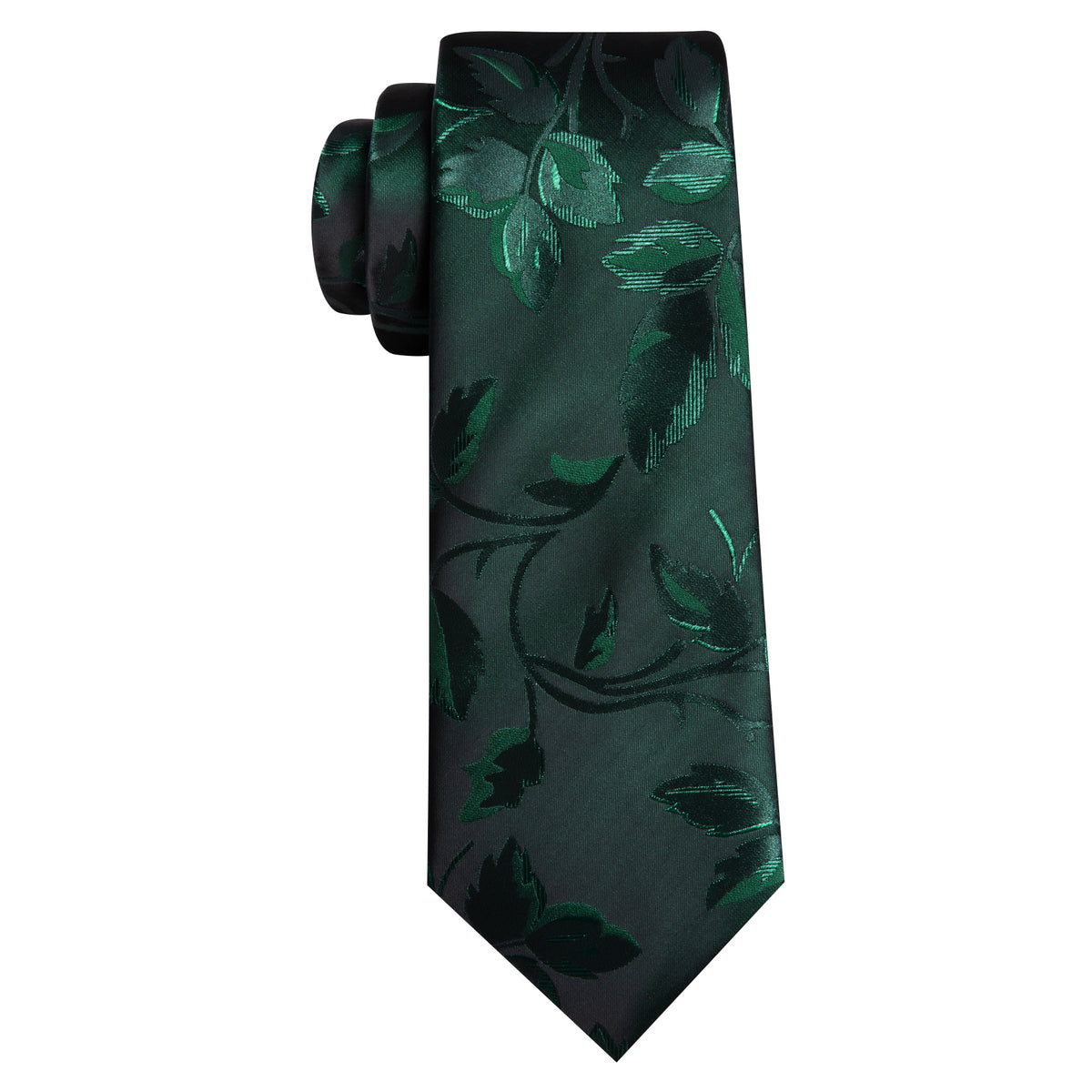 Black Green Floral Silk Tie, Pocket Square and Cufflinks Set tie sets - Sophisticated Gentlemen