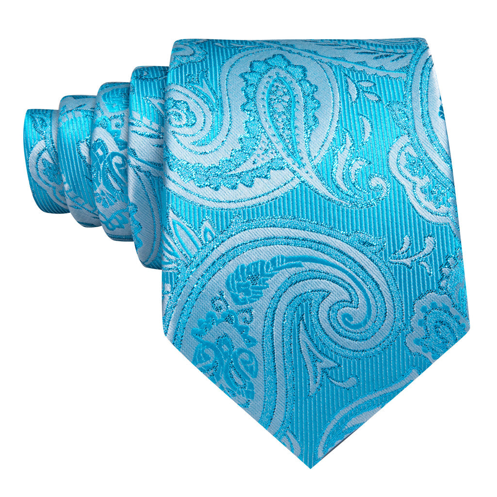 Sky Blue Paisley Silk Tie, Pocket Square and Cufflinks Set tie sets - Sophisticated Gentlemen