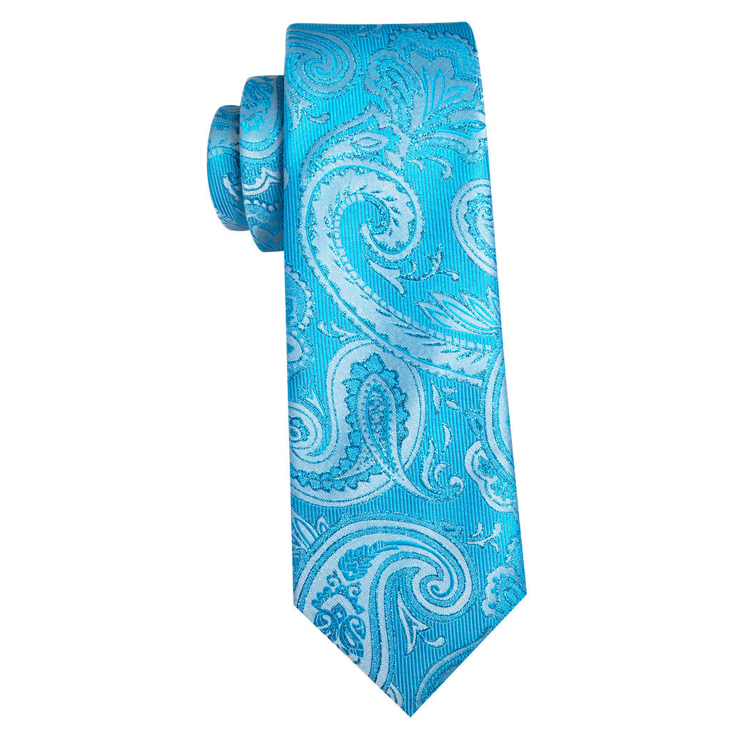 Sky Blue Paisley Silk Tie, Pocket Square and Cufflinks Set tie sets - Sophisticated Gentlemen