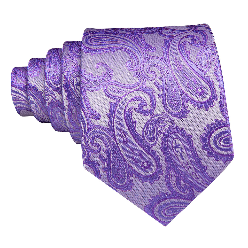 Lavender Purple Silver Paisley Tie, Pocket Square and Cufflinks Set tie sets - Sophisticated Gentlemen